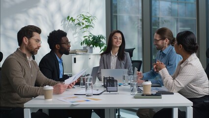 Multinational businessmen shaking hands handshake agreement success business deal offer financial team client partners businesswomen multiethnic women men negotiation cooperation office coworkers meet