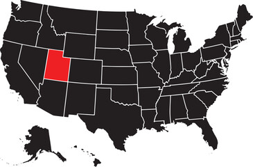 A map of the United States with the state of Utah highlighted in red.