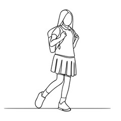Obraz premium One line drawing of a school girl with backpack walking
