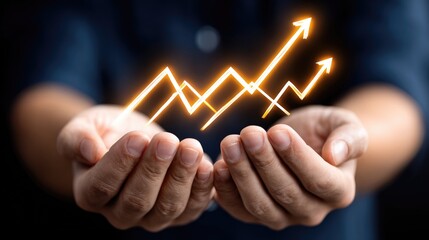 Ascending Growth: A person cradles glowing charts, symbolizing financial growth, potential success, and optimistic projections.