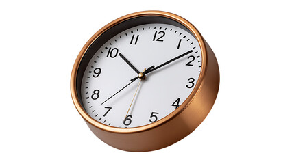 Close up of a vintage copper alarm clock on a black background
