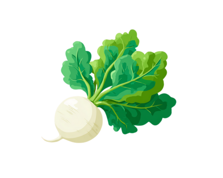 Pixelated White Turnip with Green Leaves Against a Transparent Background in a Retro 8 Bit Style, PNG