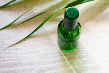 緑のボトルと自然光
