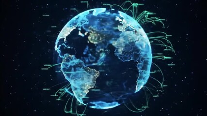 A luminous digital Earth model glows with data streams symbolizing a futuristic global network. - Powered by Adobe