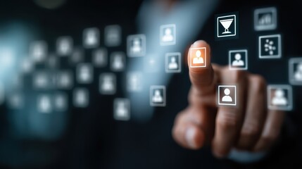 Fototapeta premium Digital interface with user icons and a finger selecting one.