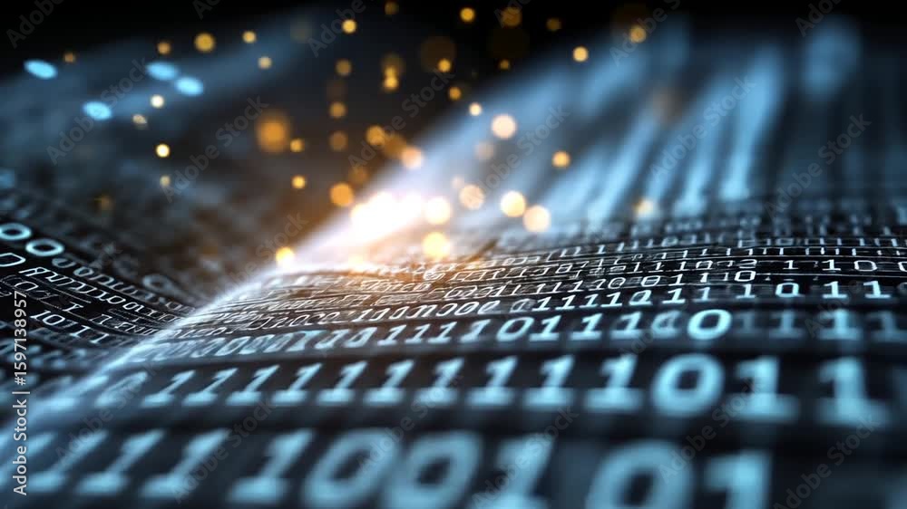 Fototapete Digital Data Stream: Abstract Visualization of Binary Code Flowing Like a River