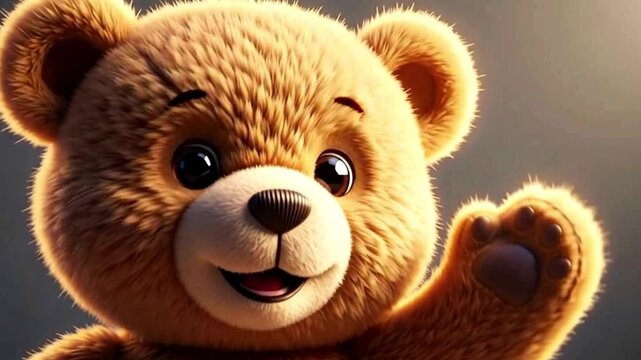Friendly Teddy Bear Waving Paw Hello in Soft Light