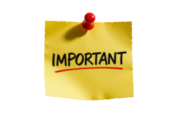 yellow note pinned with a red thumbtack highlighting important reminder message on black background