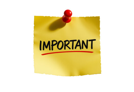 yellow note pinned with a red thumbtack highlighting important reminder message on black background