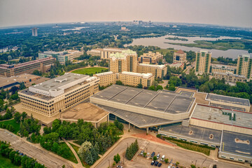 Aerial View of a large University in Regina, Saskatchewan during Summer