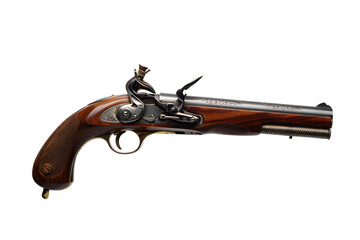 Exquisitely Engraved Antique Flintlock Pistol with Polished Wooden Grip and Intricate Metalwork Details