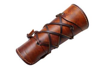 Rugged Brown Leather Arm Bracer with Crisscross Lacing and Metal Grommets for a Historical Look