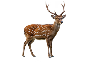 Majestic spotted deer with antlers standing proudly isolated on transparent background