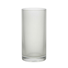 Clear glass cylindrical vase on a white background with soft lighting