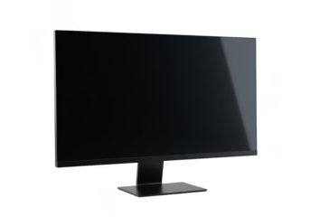 Modern sleek black computer monitor with a thin bezel isolated on transparent background