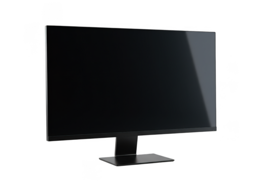 Modern sleek black computer monitor with a thin bezel isolated on transparent background