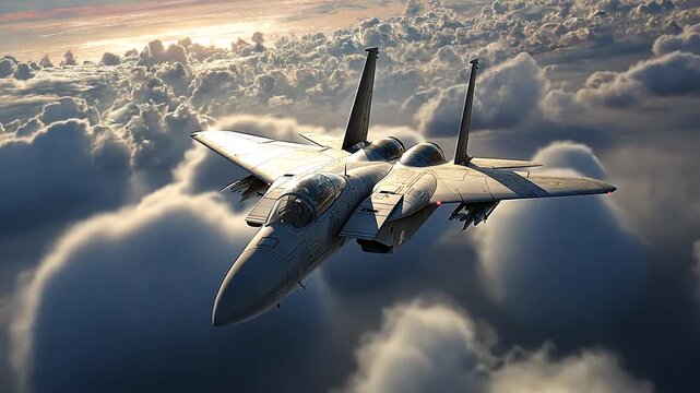 F-15 Eagle Jet Fighter Soaring Above Clouds