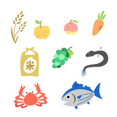 ふるさと納税の返礼品のイラストセット