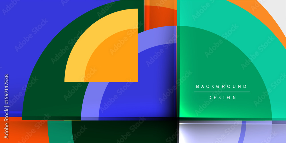 Poster abstract geometric shapes overlap, creating vibrant color contrasts. modern design elements suggest 