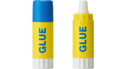 Glue stick and liquid glue with text "GLUE" on white background