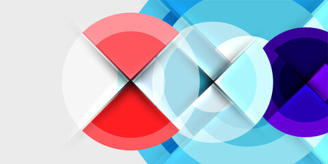 Obraz premium Abstract geometric design. Circles, squares overlap creating vibrant visual effect. Modern, clean aesthetic with cool, warm tones.