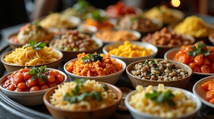 A variety of dishes served in small bowls on a table, showcasing diverse food, cuisine, and meal options in a close-up view