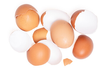 Brown egg shell broken or crack on the surface white background.