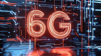 Futuristic 6G Technology Background with Neon Circuit Design - Powered by Adobe
