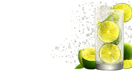 Refreshing Sparkling Water with Bubbles in Glass – Studio Shot