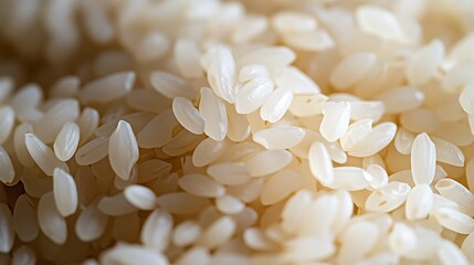 Closeup of Perfectly Cooked, White Rice Grains Shimmers in Soft Natural Light