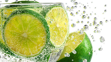Crystal Clear Glass of Fizzy Sparkling Water on White