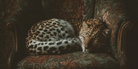 Leopard resting on armchair