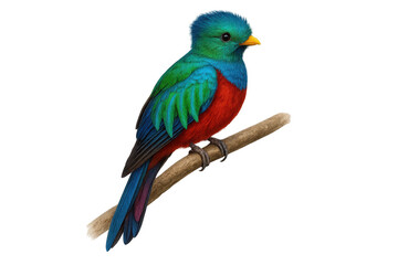 Fototapeta premium Realistic digital painting of a resplendent quetzal perched on a branch, isolated on transparent background
