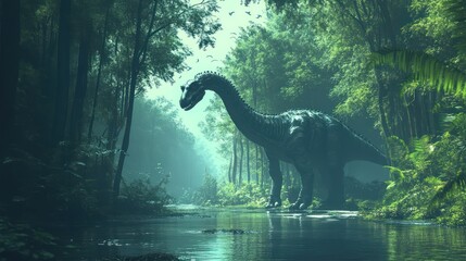 Fototapeta premium Dinosaur in a lush jungle