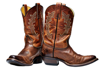 Authentic Distressed Brown Leather Cowboy Boots with Intricate Gold Embroidered Western Designs