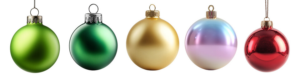 Collection of Christmas ornaments, isolated on white or transparent background