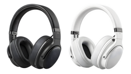 Black and white wireless over ear headphones
