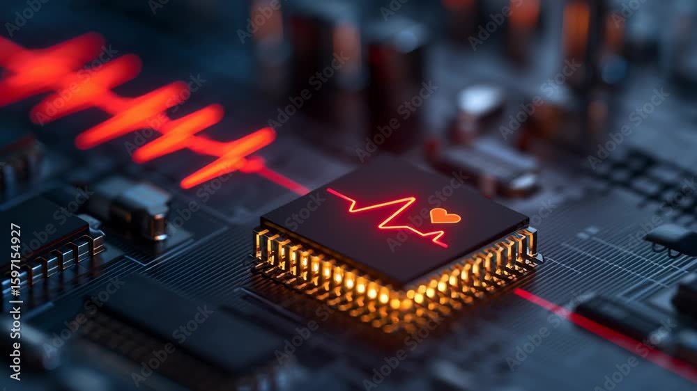 Poster applications of nanomaterial concepts. microchip heartbeat line design fusion of technology and heal