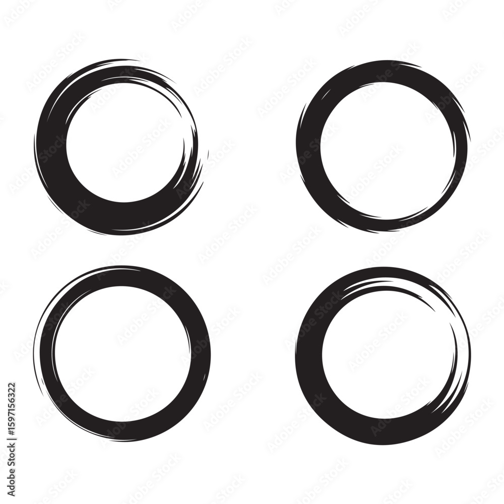 Aufkleber Four black brush stroke circles arranged in a square pattern on a white background in a vector image