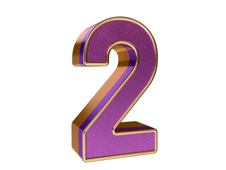 3D gold purple number 2 Isolated on transparent Background