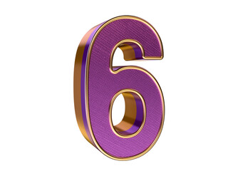 3D gold purple number 6 Isolated on transparent Background