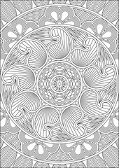Line Art Adult Coloring Page Mandala Black And White Vector