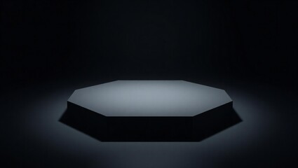 Minimalist octagonal platform illuminated by subtle spotlight on dark background