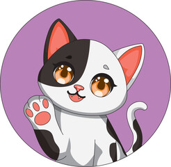 Cute Cat Round Sticker Happy Animal Vector
