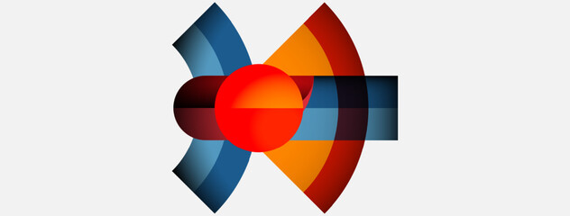 Obraz premium Abstract geometric design. Bright colors blend, creating dynamic circular composition. Modern, minimalist aesthetic. Bold shapes intersect.