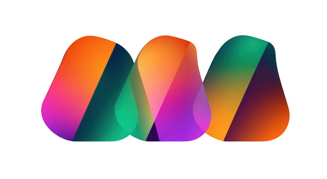 Three overlapping, pear-shaped forms in vibrant gradient colors