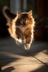 cat is flying  to caugth
