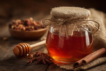 glass of honey and cinnamon