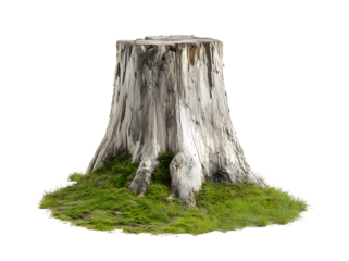 tree stumps, old and overgrown stubs isolated on a transparent background