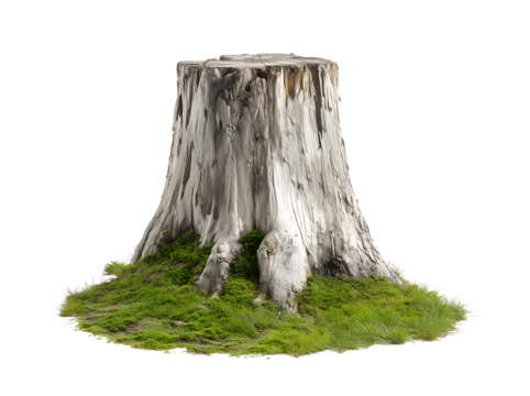 tree stumps, old and overgrown stubs isolated on a transparent background